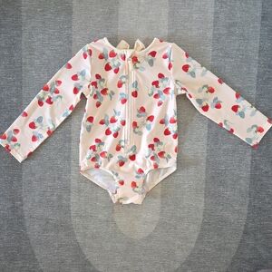 H&M Light-Beige/Strawberries Long Sleeved Swimsuit 18M/2T